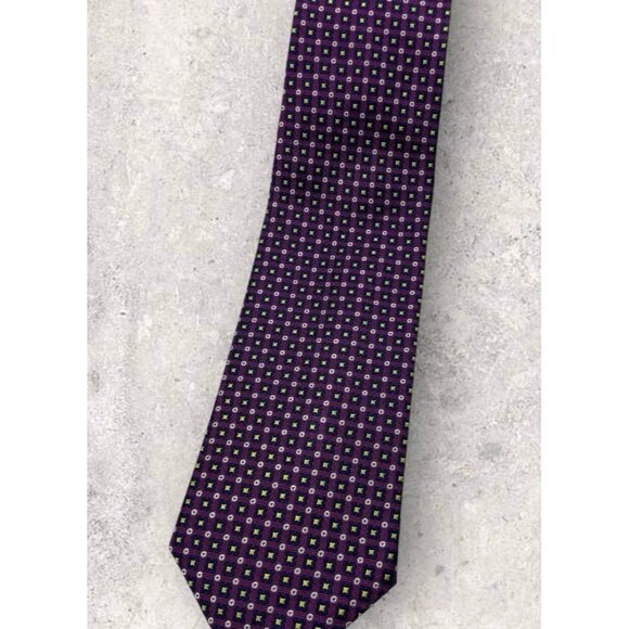 LAUREN RALPH LAUREN Silk Necktie LUXURY Purple Geometric W:3.6" EUC - Picture 6 of 6